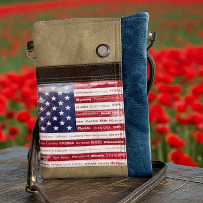 American Flag Canvas Passport Crossbody Bag