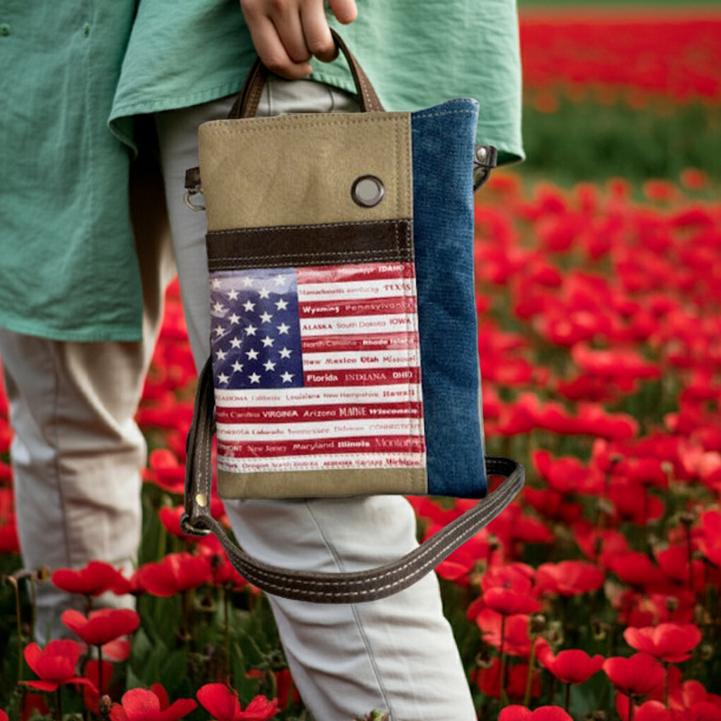 American Flag Canvas Passport Crossbody Bag