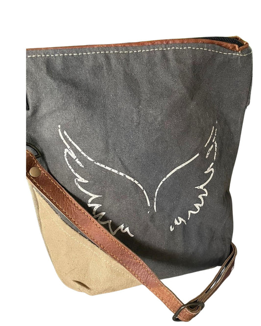 Angel Wing Crossbody Bag | Repurposed Military Canvas ~ Gift for Her