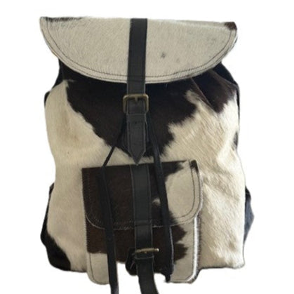 Black and White Hide & Canvas Backpack with Adjustable Straps