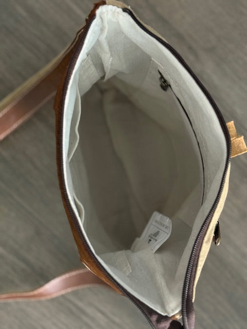 Brown and White Cowhide Crossbody Bag with Tassels ~ Minimalist Style