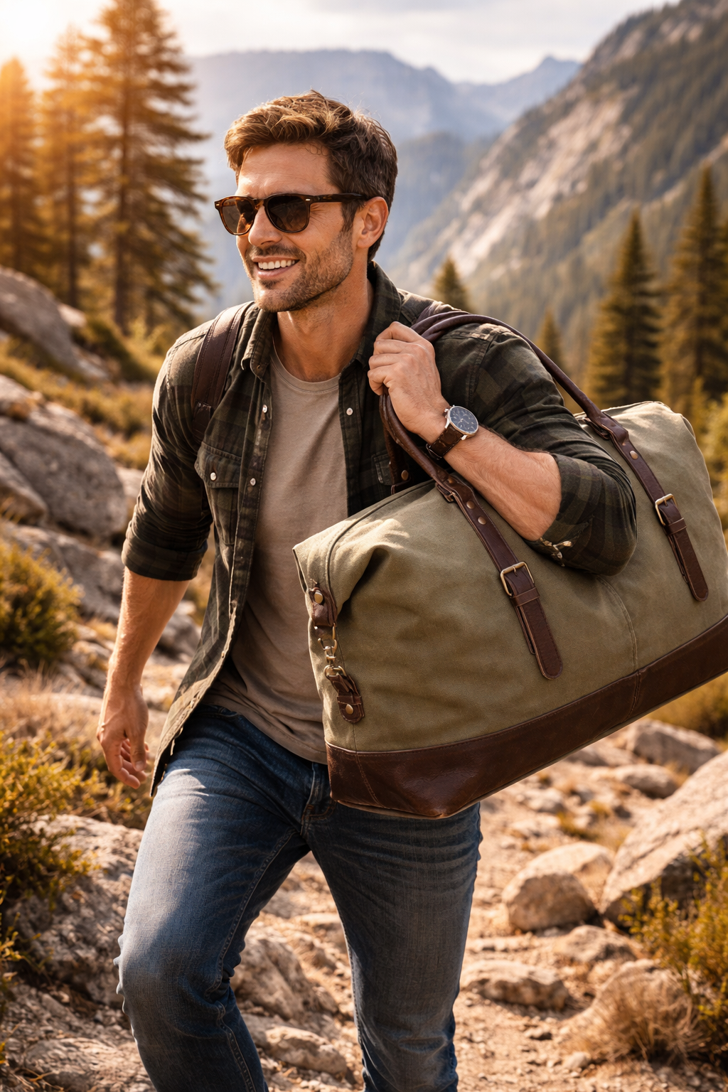 Recycled Military Canvas Bag – Duffle Travel Bag with Padded Pocket for Women & Men – Veteran Gift