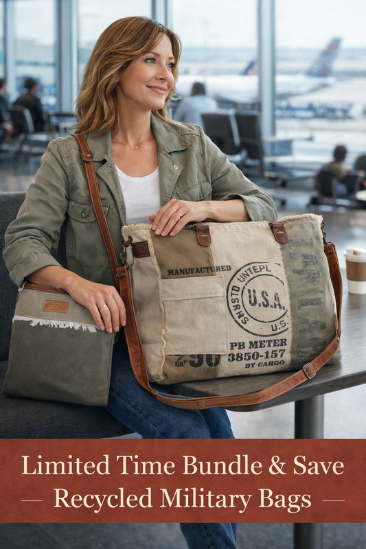 Bundle & Save – USA Weekender Bag and Green Small Crossbody – Upcycled Military Canvas – Patriotic Travel Style