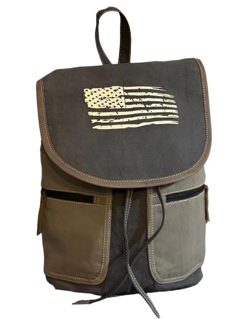 Unisex Gray Large Sustainable Canvas Backpack ~ Custom Print - Distressed Flag