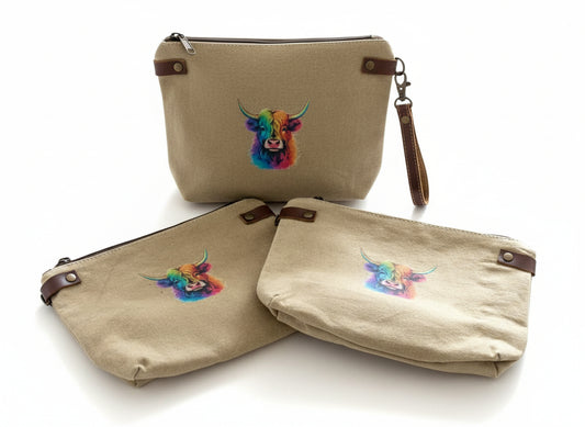 Fun Highland Cow Canvas Wristlet or Carry All Pouch