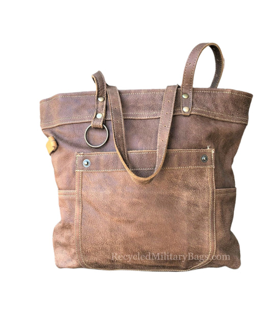 Distressed Repurposed Leather Shoulder Bag Purse Tote or Travel Bag!