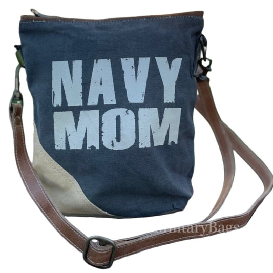 Navy Mom Crossbody Sustainable Canvas Bag Purse - Proud Navy Bag Great Gift for Mom!