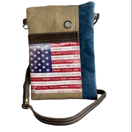 American Flag Canvas Passport Crossbody Bag