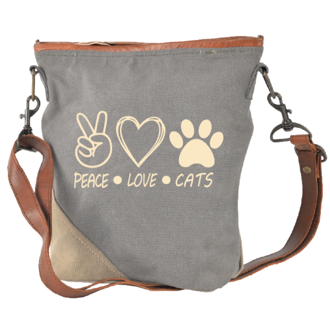 PEACE LOVE CATS Sustainable Canvas Crossbody Bag