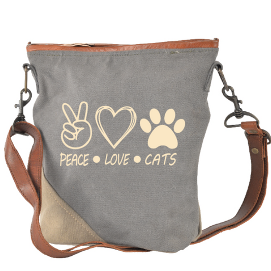 PEACE LOVE CATS Sustainable Canvas Crossbody Bag