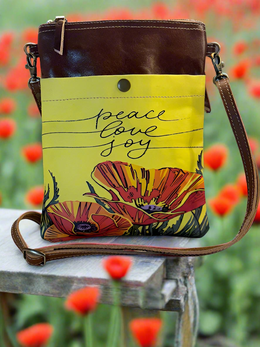 NEW! Peace Love Joy - Sunshine Yellow with Poppies Crossbody ☀️