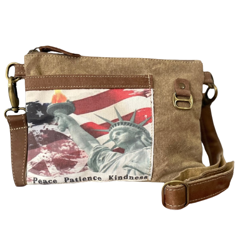 Peace and Lady Liberty Sustainable Canvas Patriotic Bag Crossbody Purse Peace Patience and Kindness at It s Best