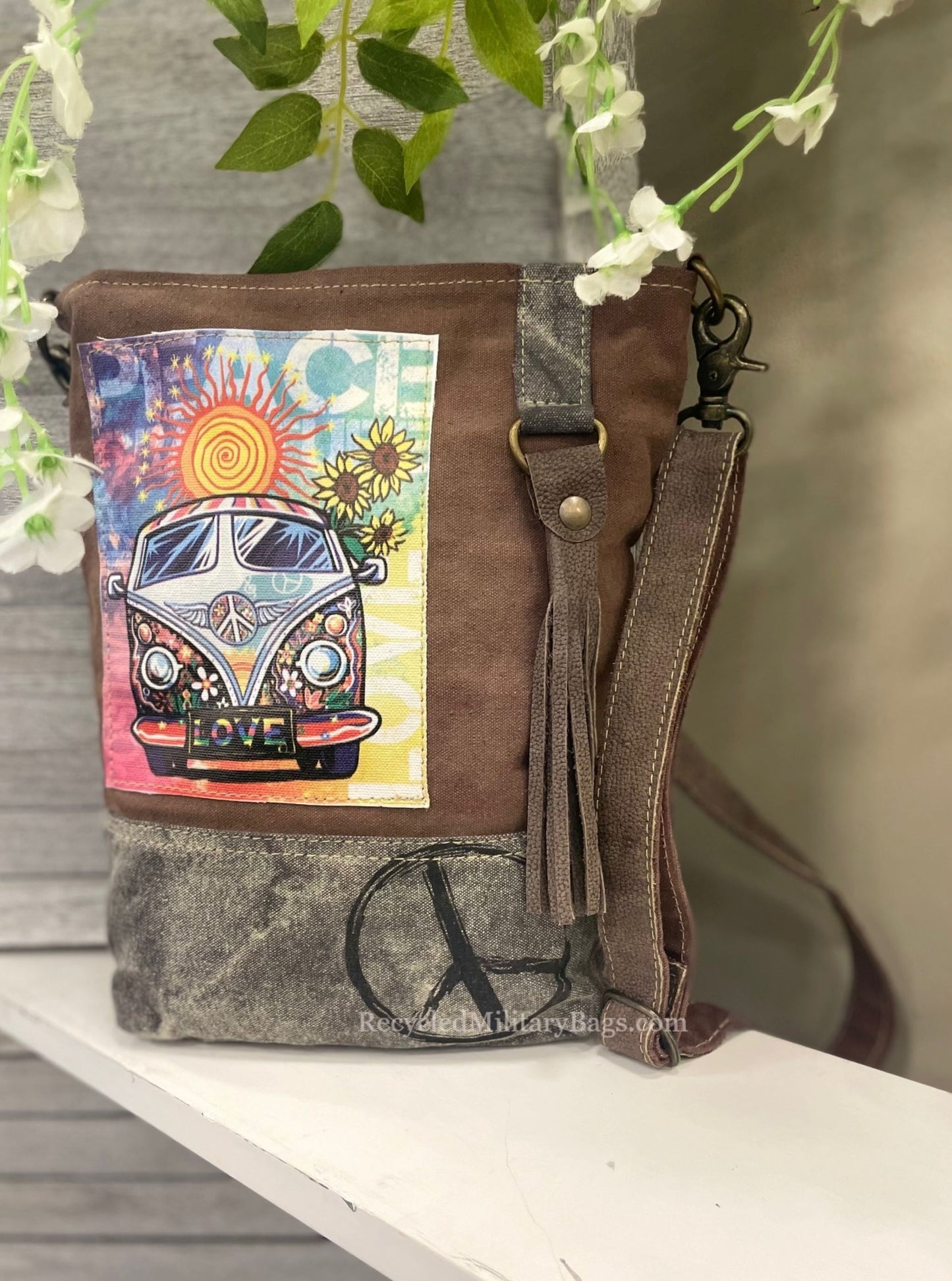 Peace and Love Bus Hippie Van Crossbody Bag