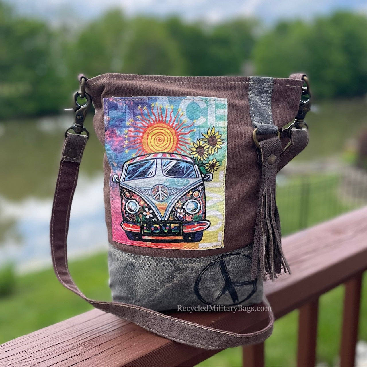 Peace and Love Bus Hippie Van Crossbody Bag