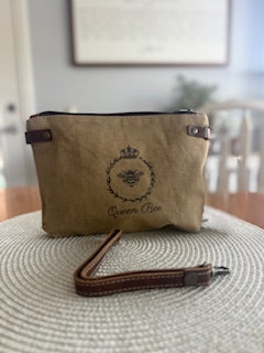 Queen Bee Canvas Pouch Carry All Wristlet