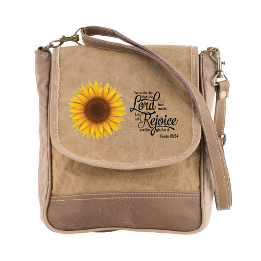 Sunflower Rejoice Crossbody Bag with This is the Day the Lord Has Made