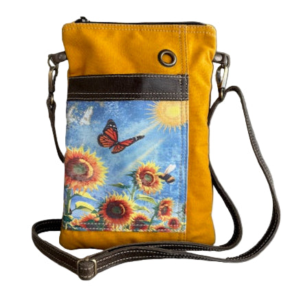 Yellow Sunflower Repurposed Military Canvas Passport Bag