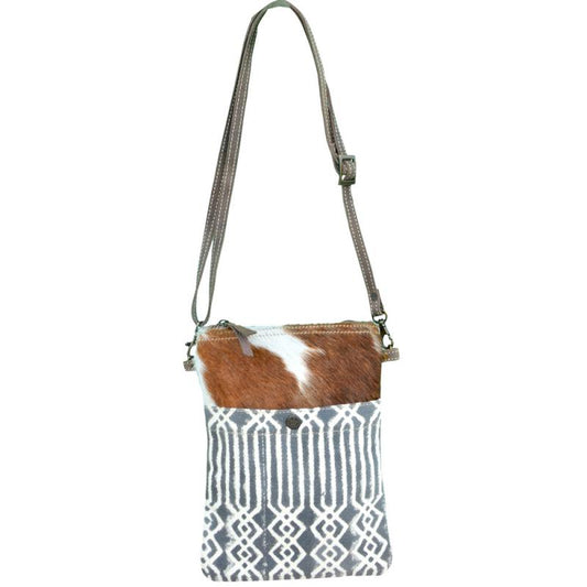 Cowhide and Sustainable Canvas Trellis Small Crossbody Bag Purse