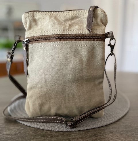 Cowhide and Sustainable Canvas Trellis Small Crossbody Bag Purse