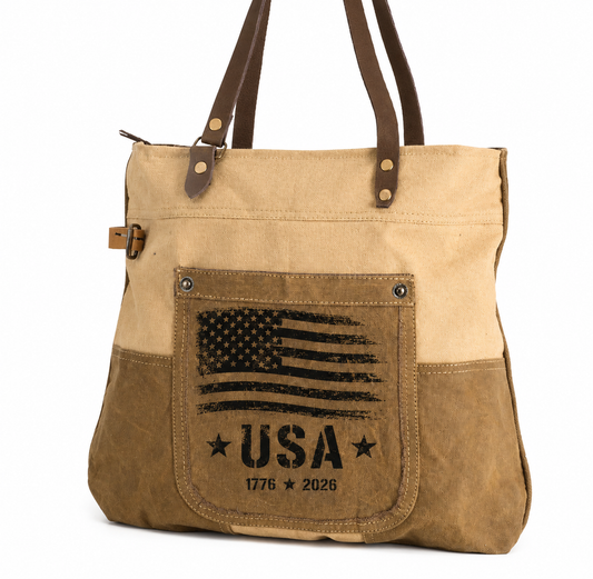 Patriotic Canvas Handbag – 250th Anniversary Two Tone Tote for Women – USA 1776-2026 Gift Idea