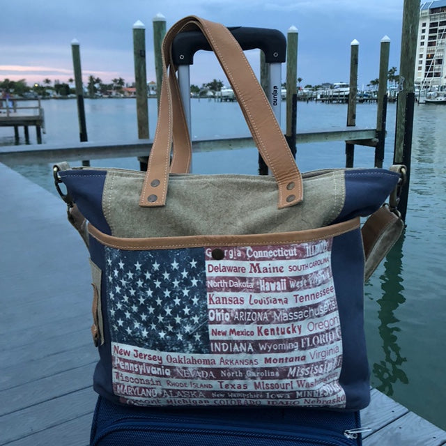 Patriotic American Flag State Tote Bag with Luggage Sleeve for Easy Traveling!