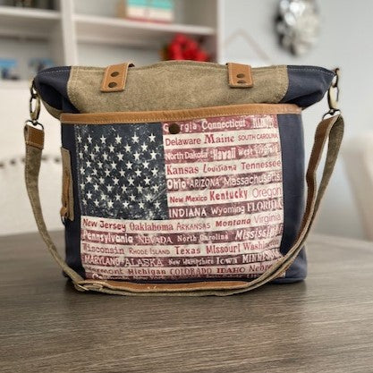 Patriotic American Flag State Tote Bag with Luggage Sleeve for Easy Traveling!