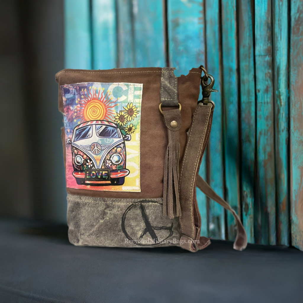 Peace and Love Bus Hippie Van Crossbody Bag