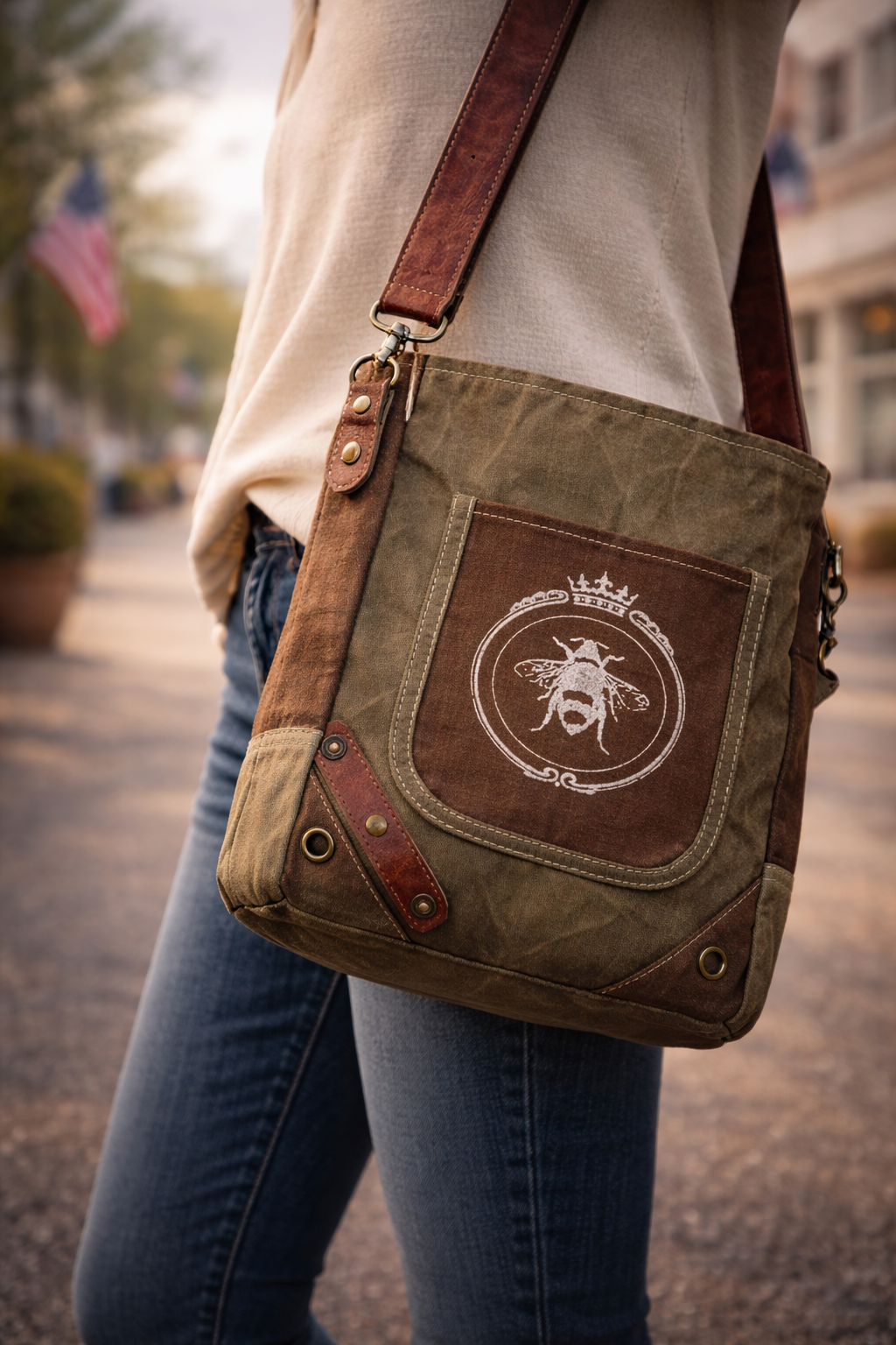 Canvas Crossbody Bag for Women – Queen Bee Military Purse – Unique Gift Idea, Everyday Style