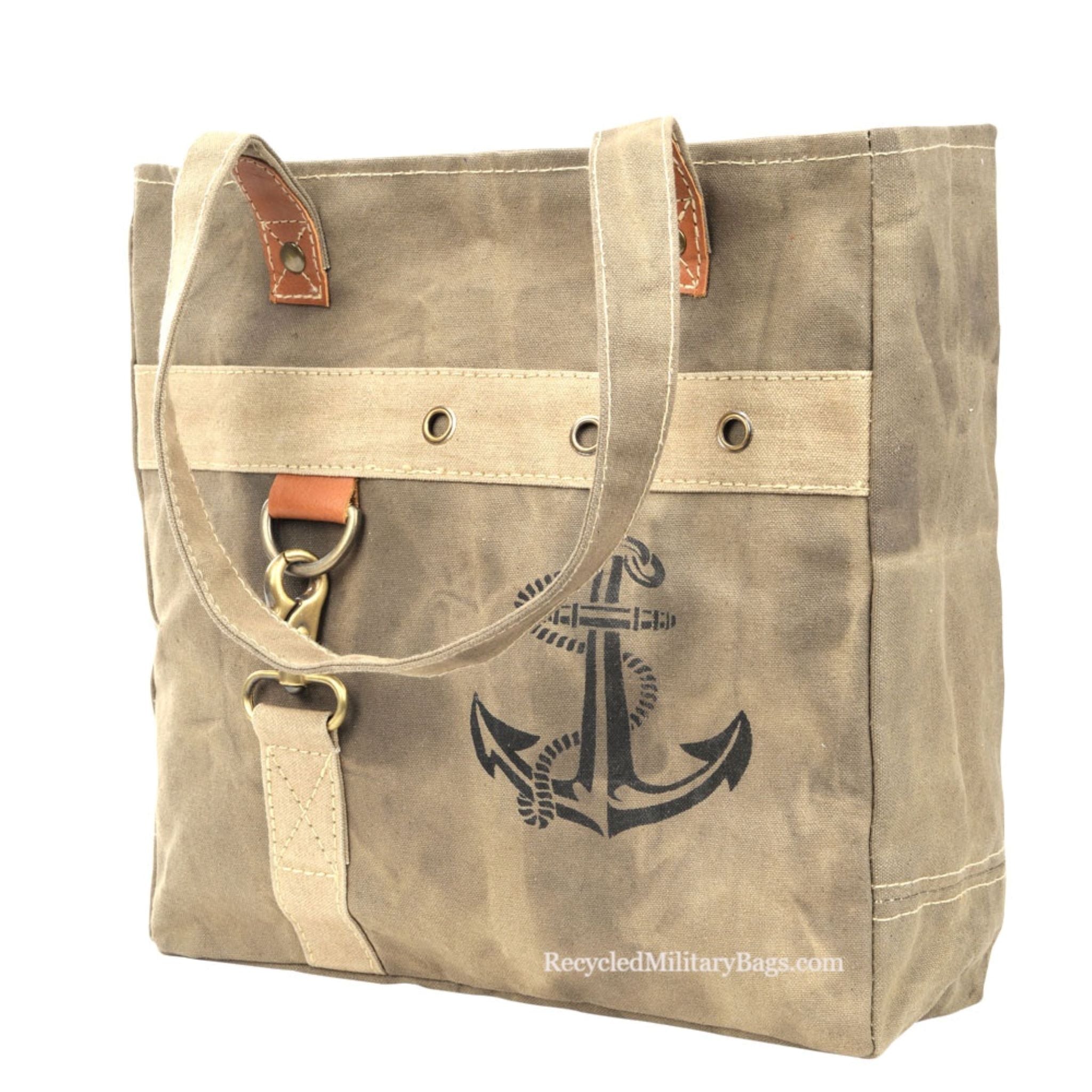 Navy or Nautical Sustainable Canvas Anchor Shoulder Tote Bag