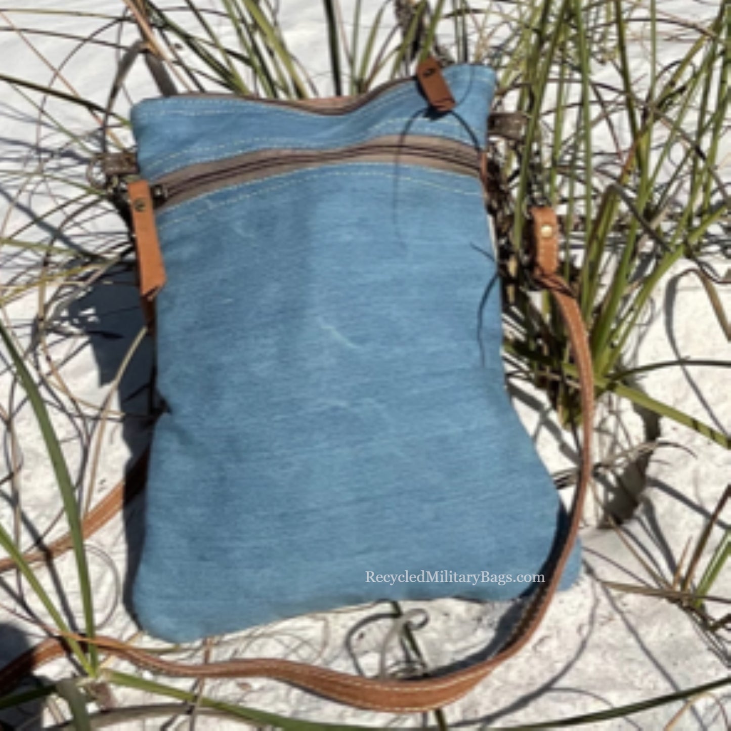 Blue Blooms Floral Tapestry, Leather and Sustainable Canvas Crossbody Purse - Available by Special Order