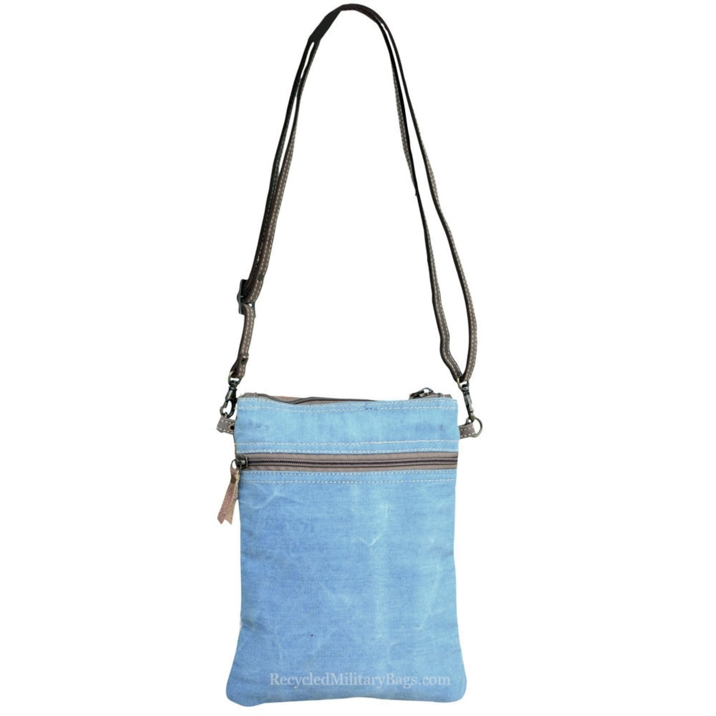 Blue Blooms Floral Tapestry, Leather and Sustainable Canvas Crossbody Purse - Available by Special Order