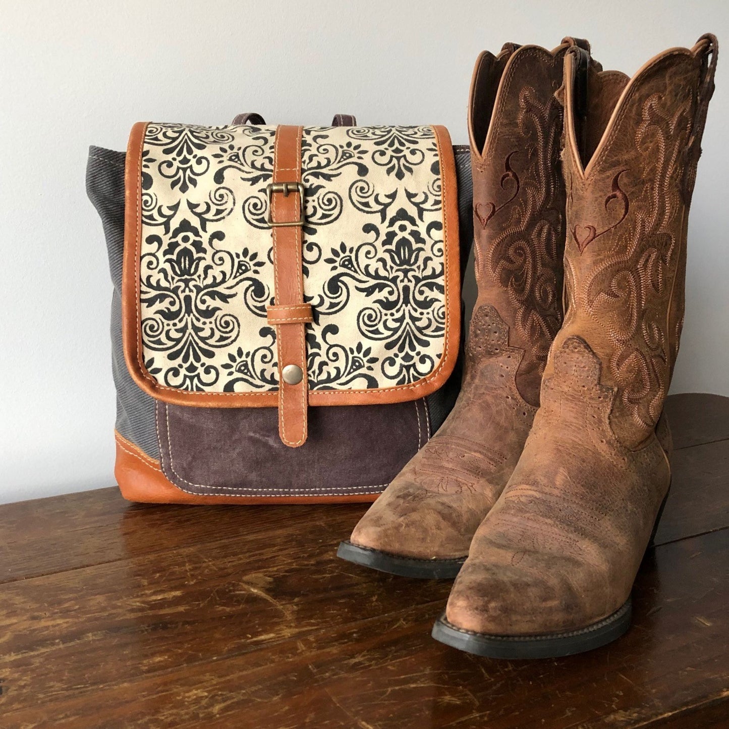 Scroll Print Sustainable Canvas Backpack Purse ~ Goes from Office to a Night Out! It Looks That Good!