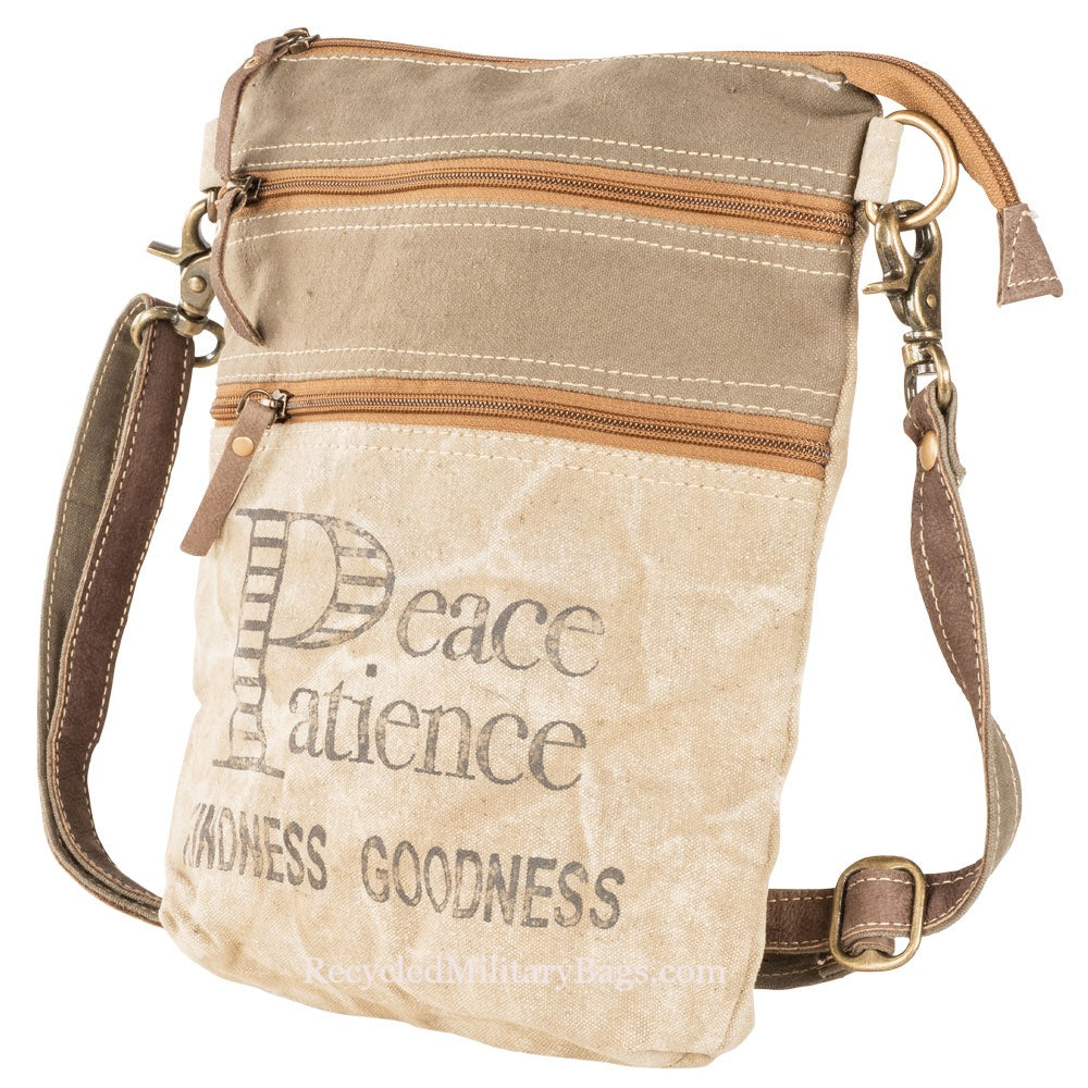 Peace and Patience Crossbody Canvas Bag