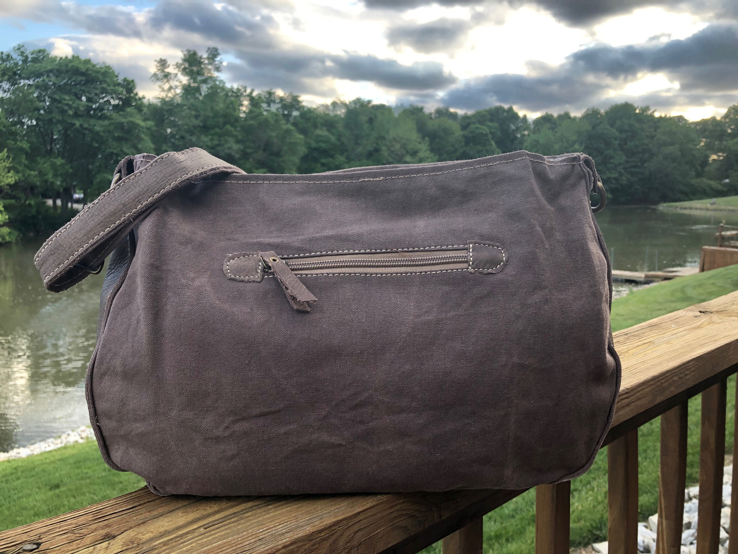 Brown Floral Sustainable Canvas Purse with Leather Accents Shoulder Bag