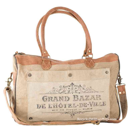 Eco Chic Grand Bazar Sustainable Military Canvas Purse Tote or Small Weekender Crossbody