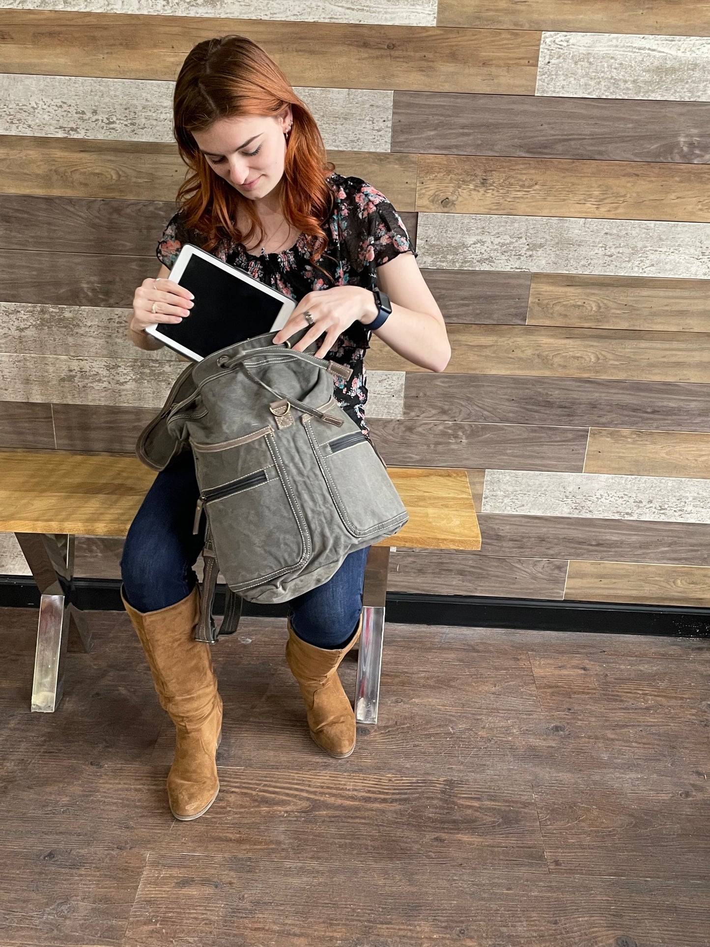 Unisex Gray Large Sustainable Canvas Backpack