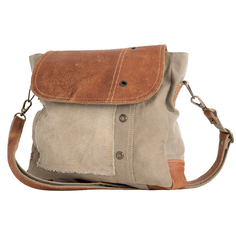 Upcycled Military Canvas and Leather Flap Shoulder Crossbody Bag