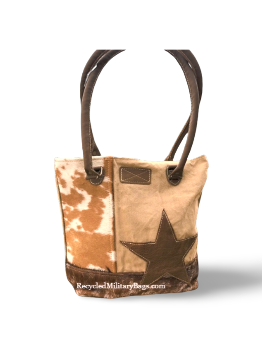 Canvas and Cowhide with Leather Star Shoulder Bag or Small Tote