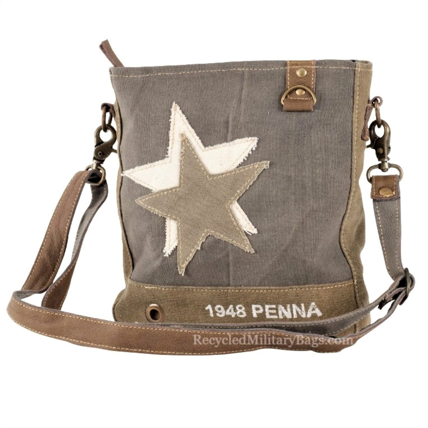 Vintage Double Star Sustainable Canvas Bag Crossbody Purse Great Size Crossbody!