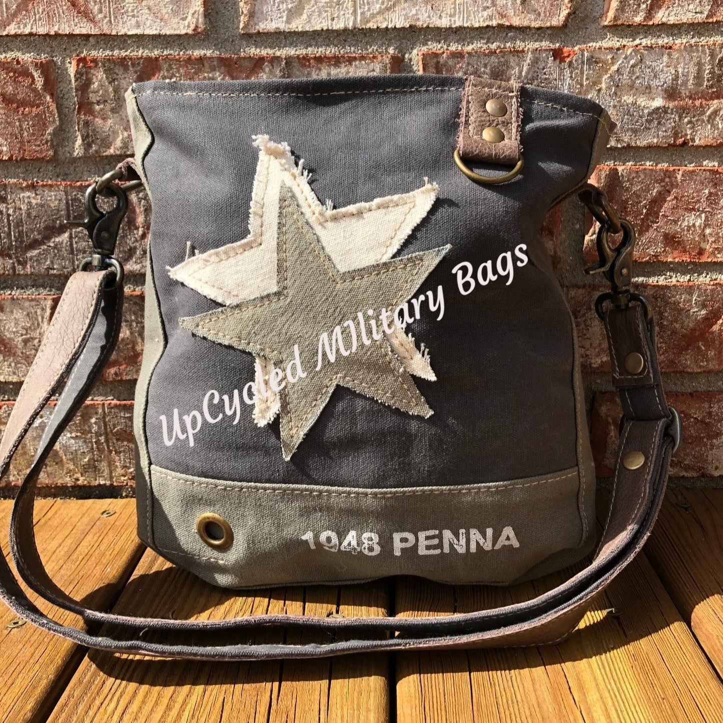 Vintage Double Star Sustainable Canvas Bag Crossbody Purse Great Size Crossbody!
