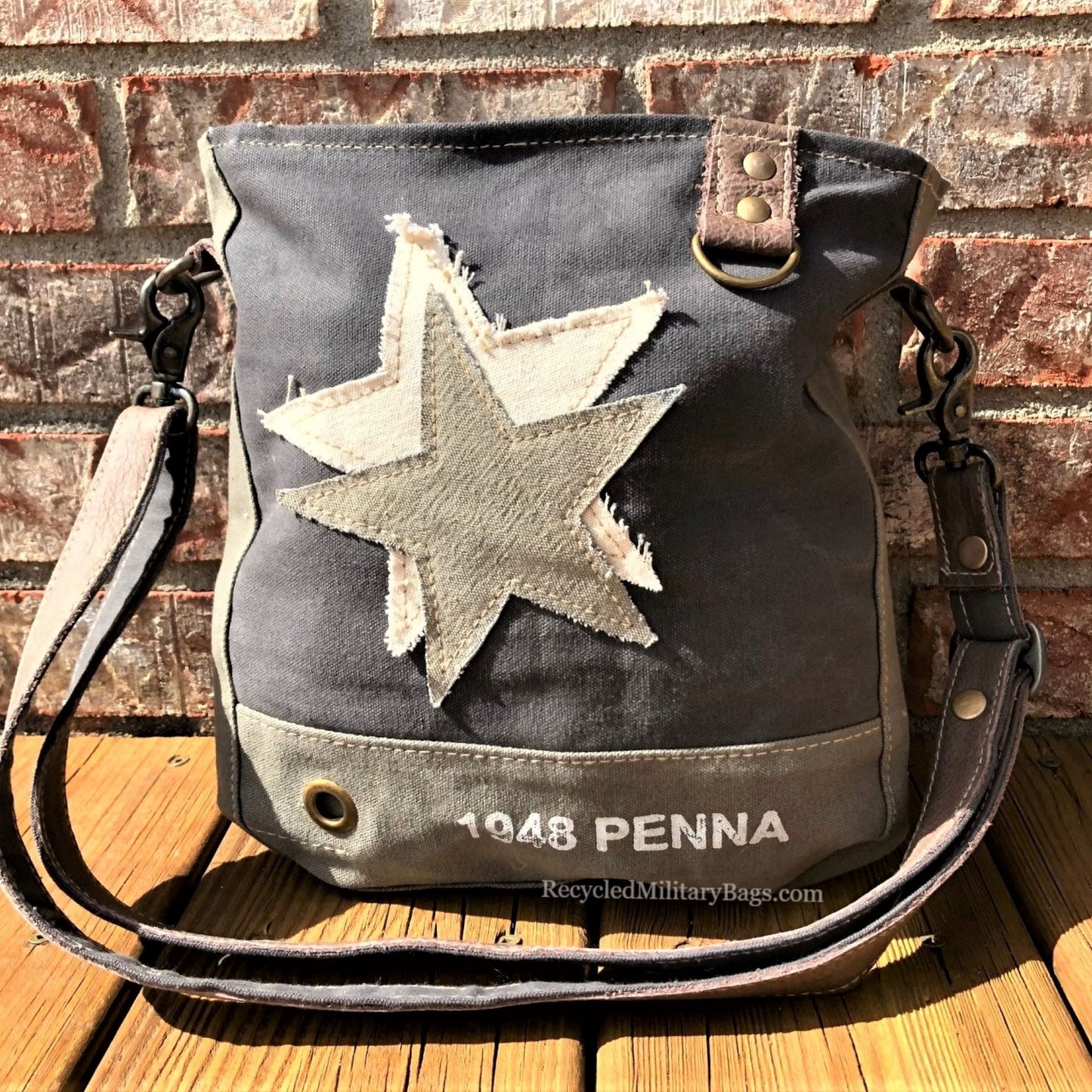 Vintage Double Star Sustainable Canvas Bag Crossbody Purse Great Size Crossbody!