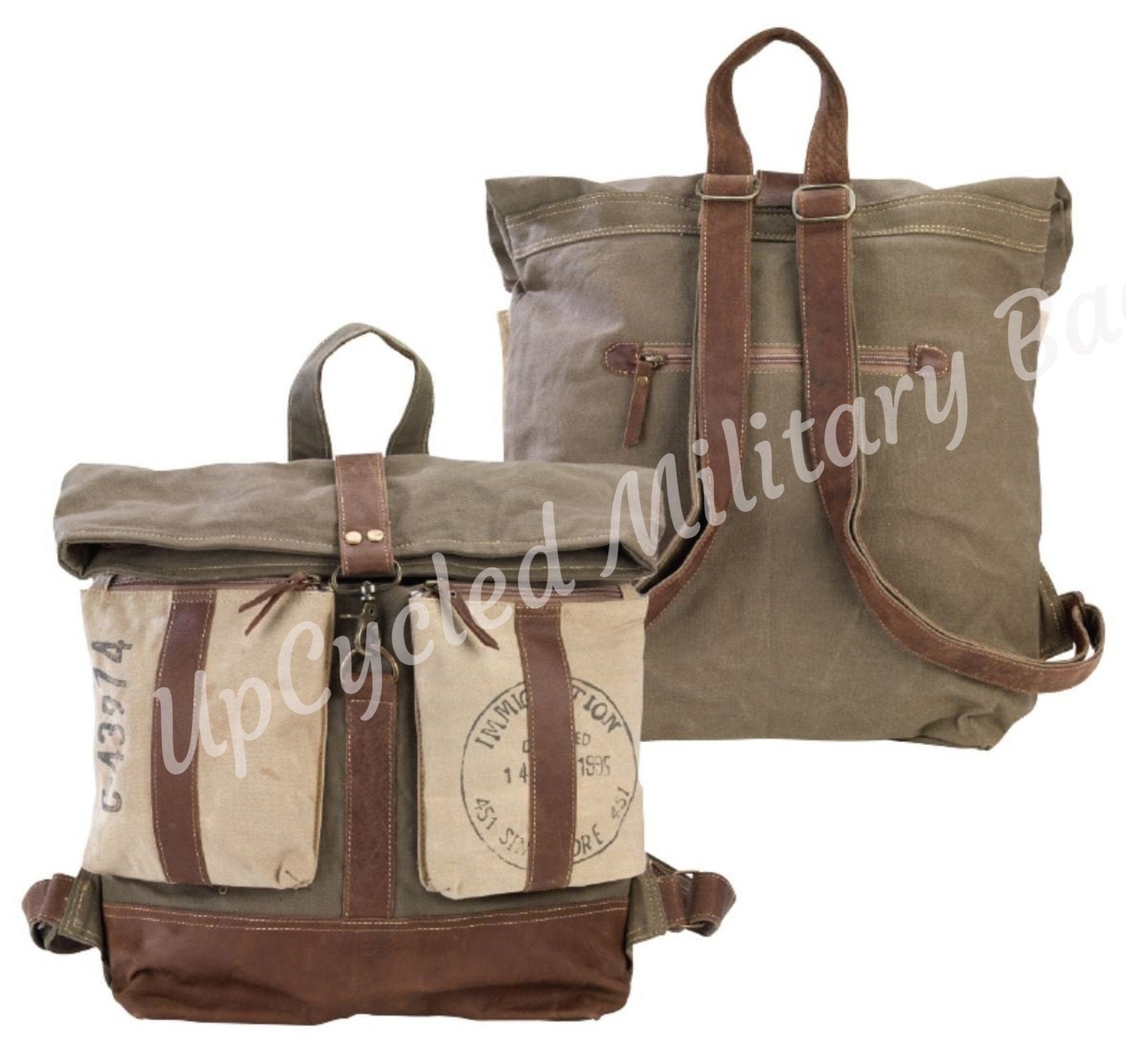 Vintage Style Upcycled Canvas Backpack Bag