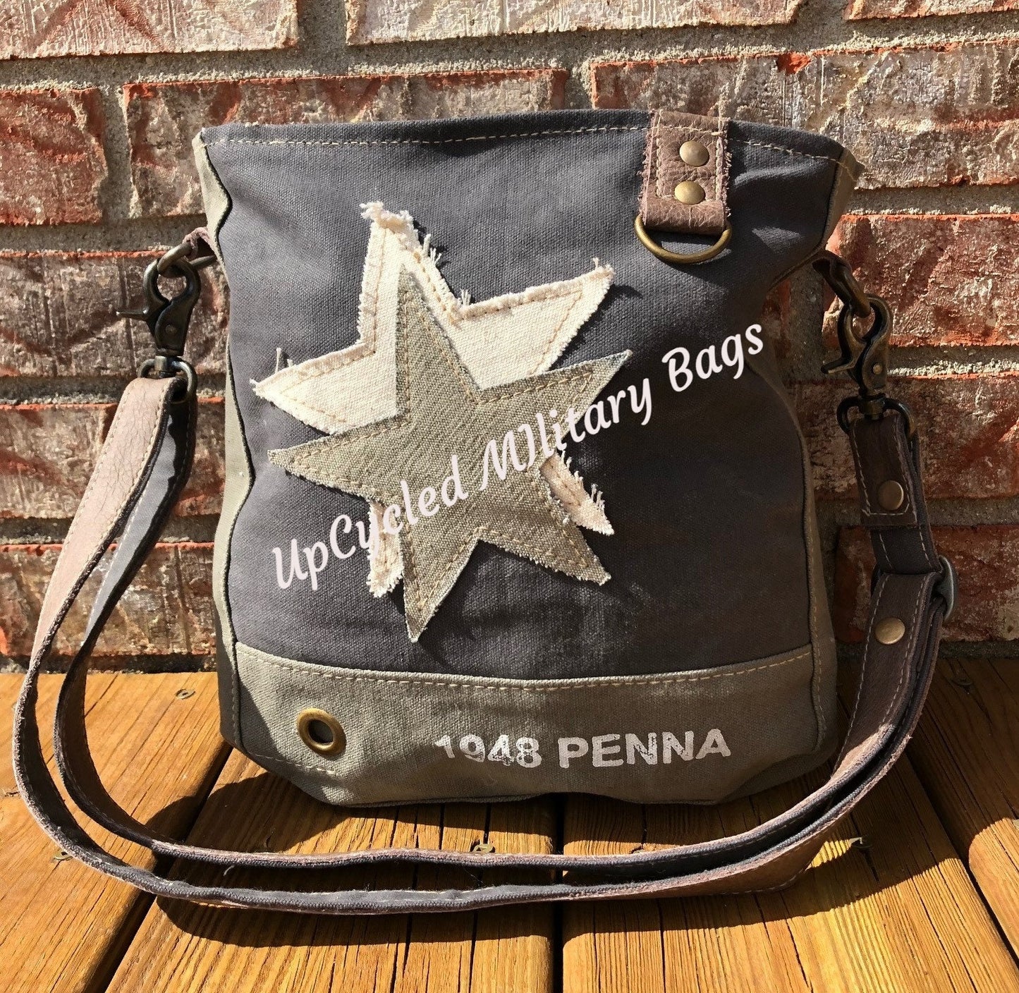 Vintage Double Star Sustainable Canvas Bag Crossbody Purse Great Size Crossbody!