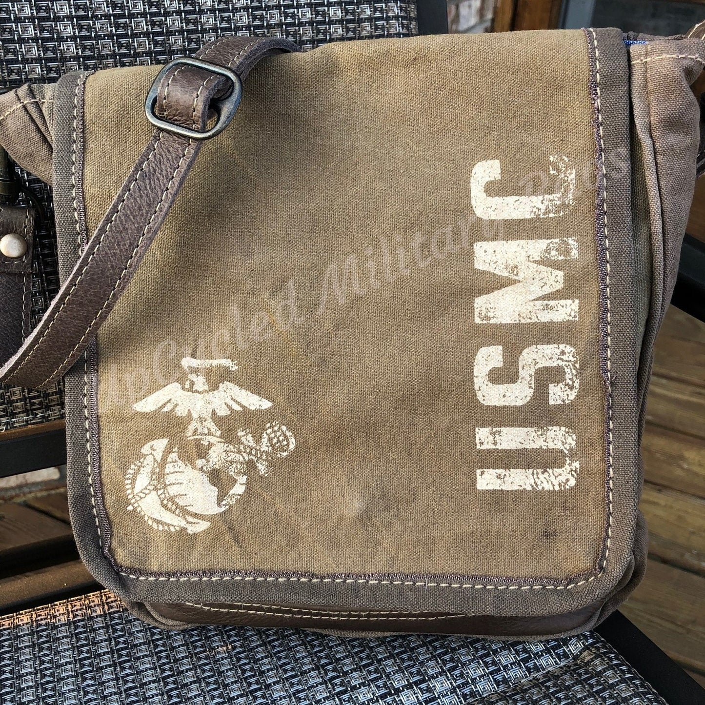 USMC MARINE Sustainable Military Canvas Crossbody Messenger Bag
