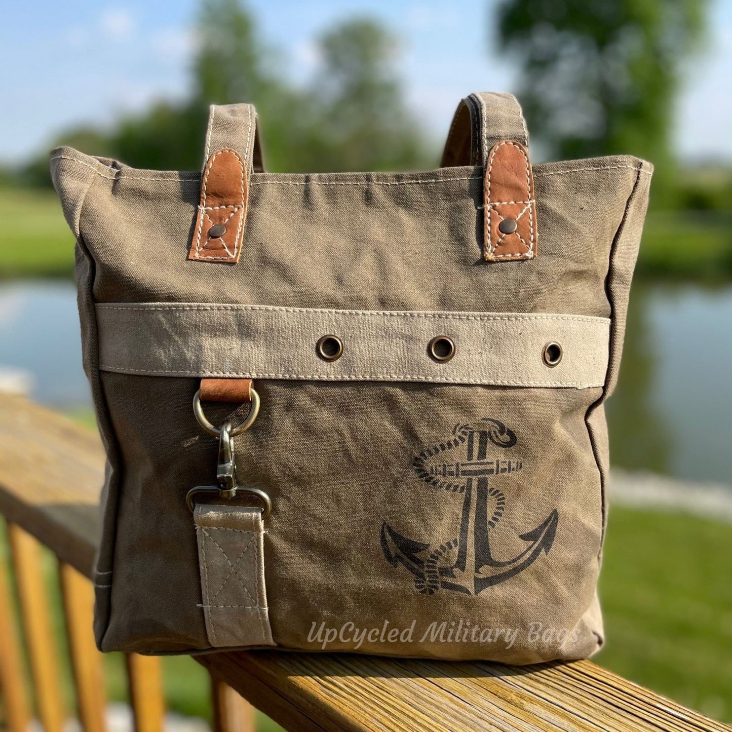 Navy or Nautical Sustainable Canvas Anchor Shoulder Tote Bag Purse