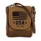 250th American Recycled Military Canvas Crossbody Bag  with Americana flag and 'USA 1776-2026' text on a white background. Celebrating Americas 250th Birthday