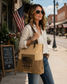 Patriotic Canvas Handbag – 250th Anniversary Two Tone Tote for Women – USA 1776-2026 Gift Idea