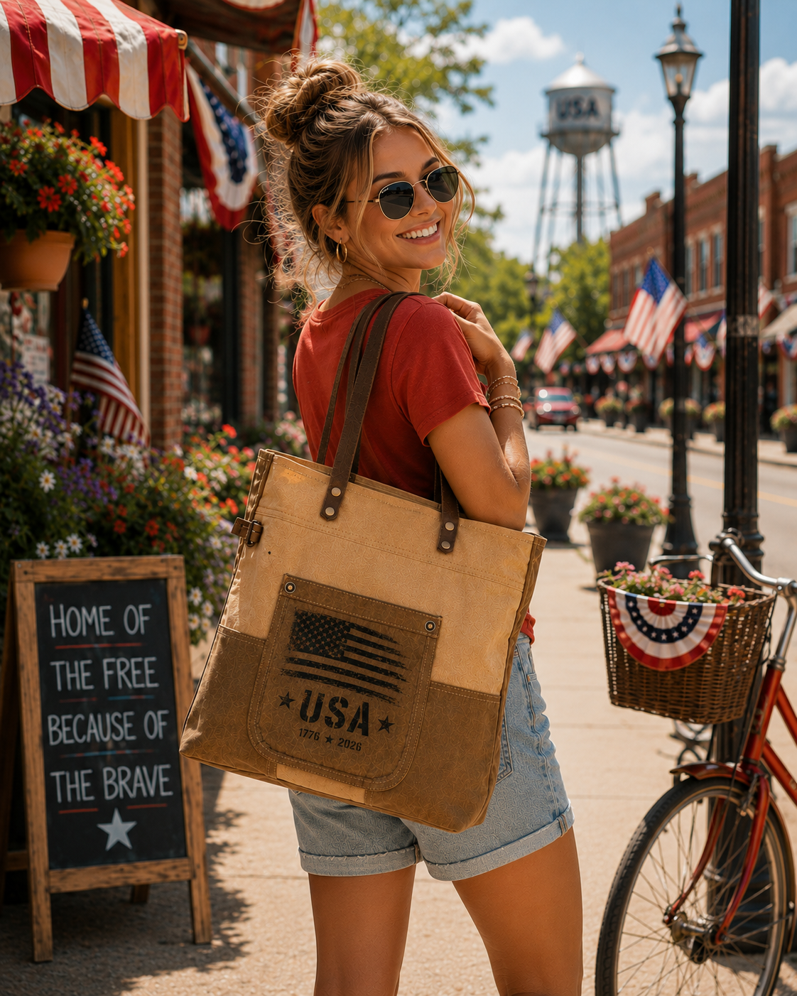 Patriotic Canvas Handbag – 250th Anniversary Two Tone Tote for Women – USA 1776-2026 Gift Idea