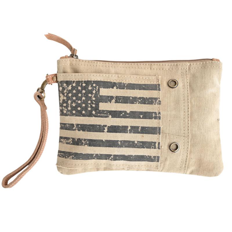 Patriotic Canvas Handbag – Vintage American Flag Wristlet for Women – Veteran & Patriotic Gift Idea