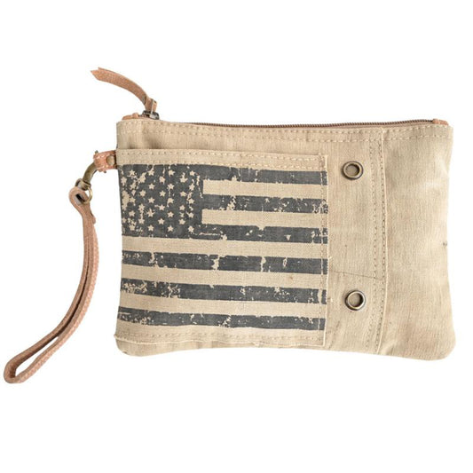 Patriotic Canvas Handbag – Vintage American Flag Wristlet for Women – Veteran & Patriotic Gift Idea